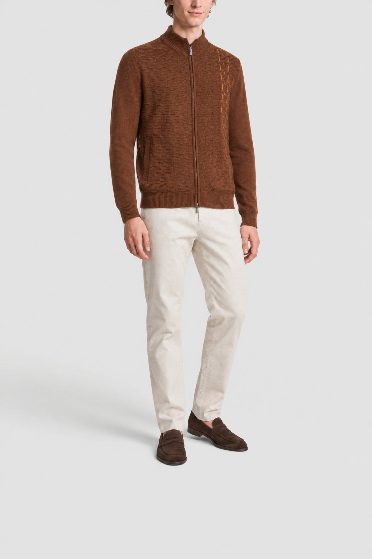 Cashmere cardigan with a high neck and zip fastening - Whiskey