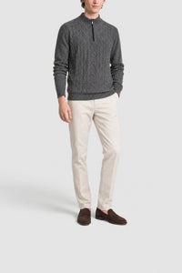 Pull à maille torsadée zippé en laine - Gris