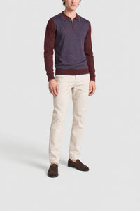 Polo à col zippé contrasté en laine et soie - Deep Cherry
