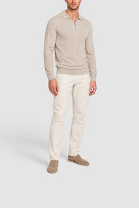Long-sleeved wool polo shirt with a zipped collar - Pale Fawn