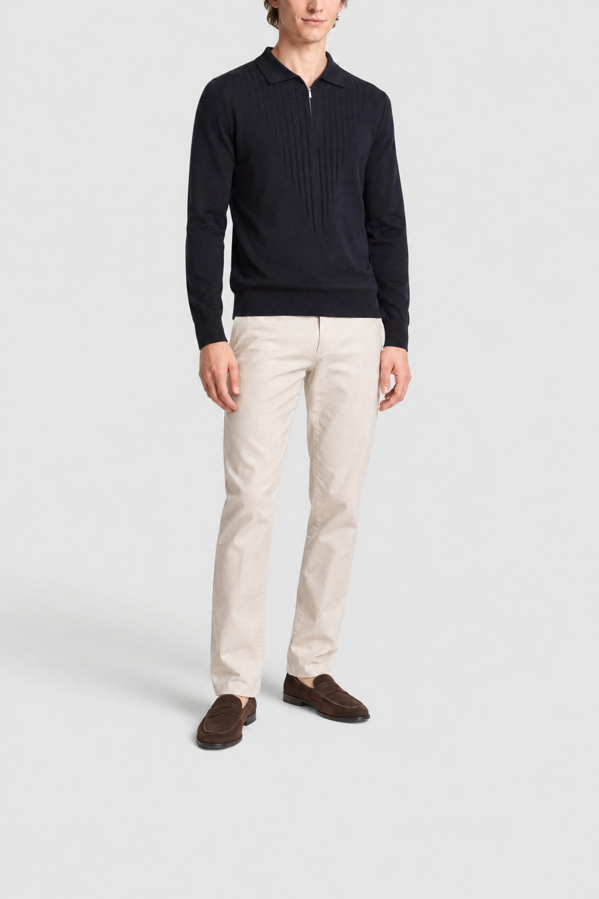 Polo à col zippé et manches longues en laine - Dark Navy