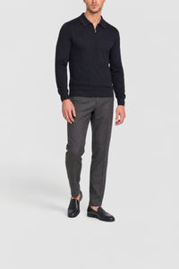 Polo à col zippé en cachemire et soie mélangée - Dark Navy