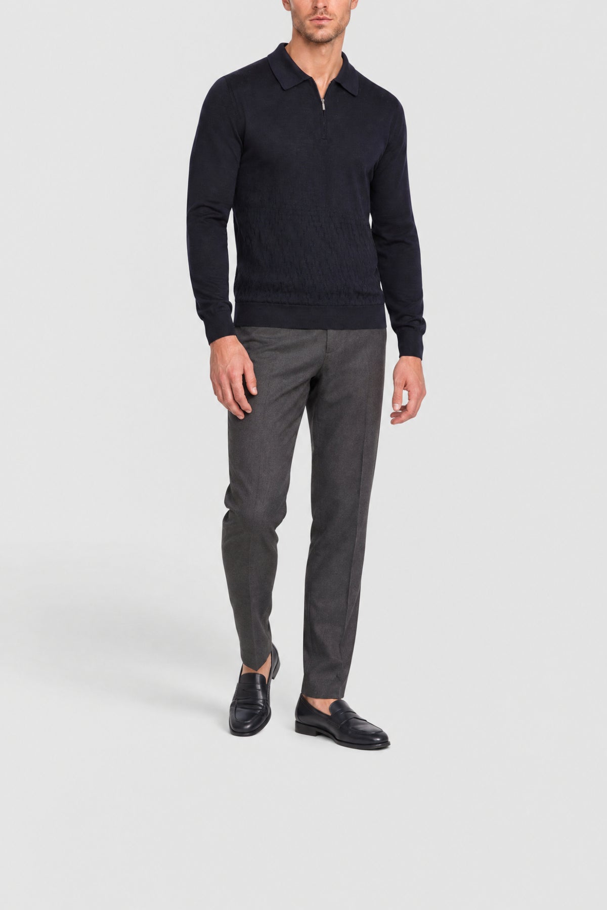 Polo à col zippé en cachemire et soie mélangée - Dark Navy