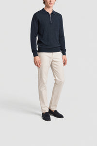 Polo à col zippé et manches longues en soie - Dark Navy