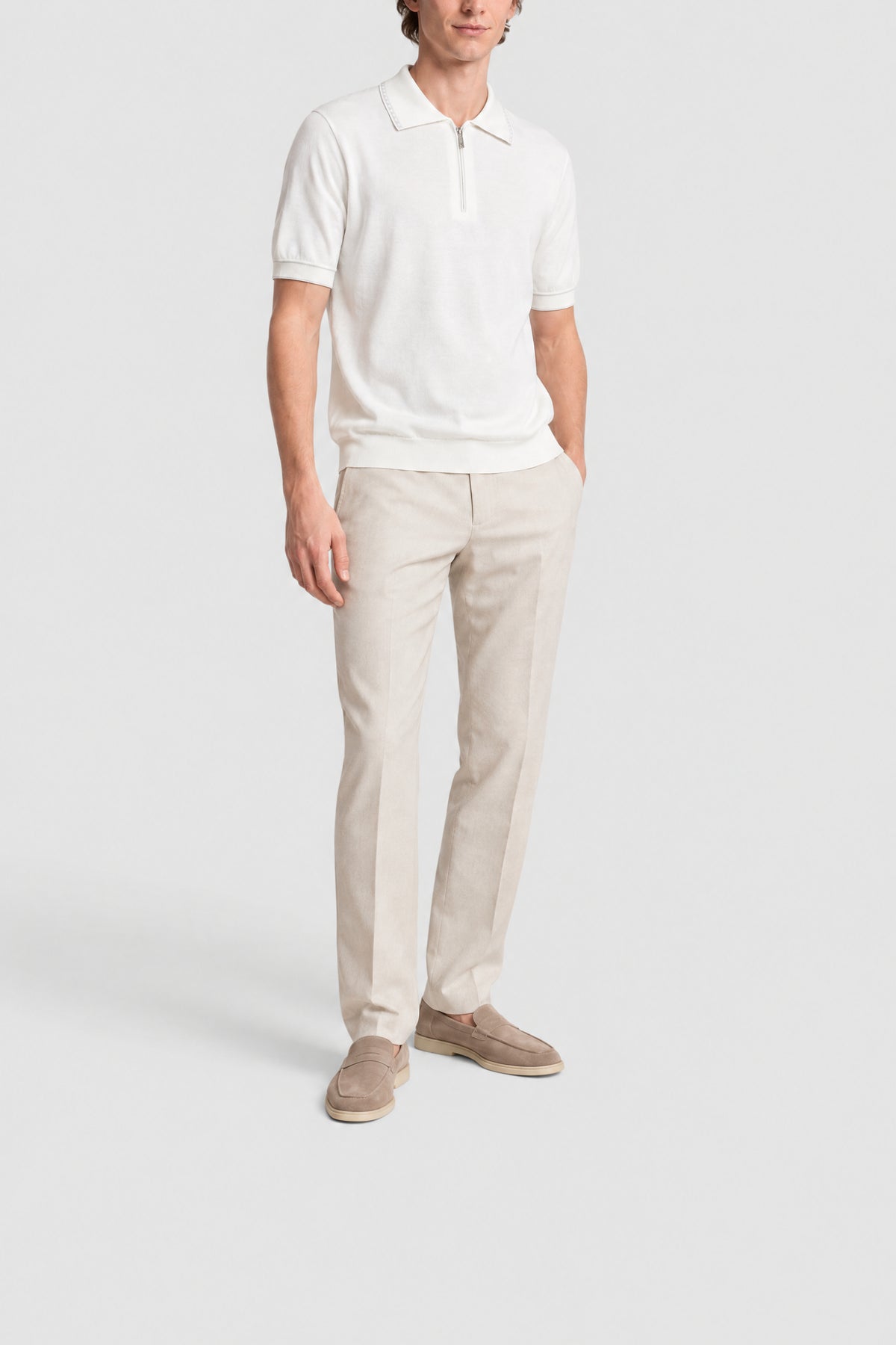 Silk zip-up polo shirt - White