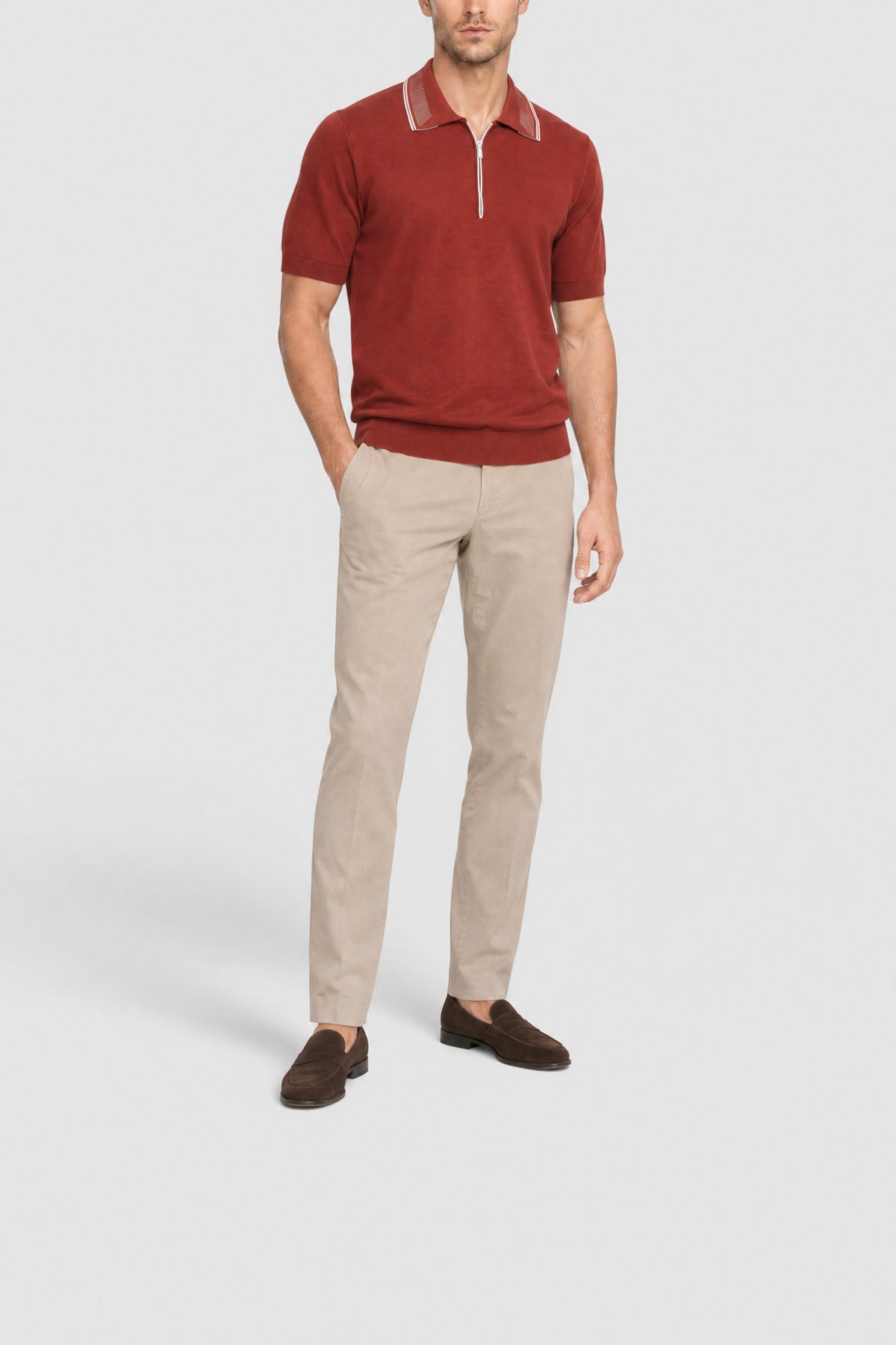 Polo zippé à logo et manches courtes - Rouge