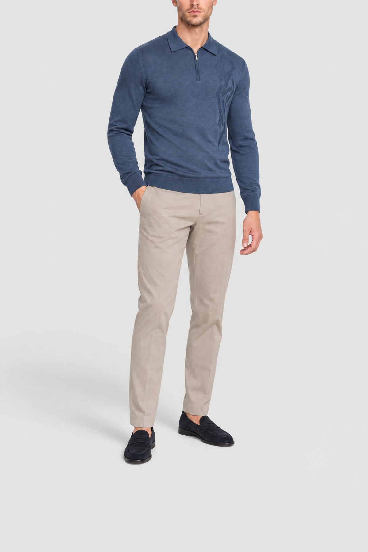 Polo zippé à logo en cachemire et soie mélangée - Bleu