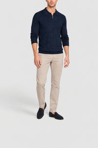 Textured cashmere and silk blend polo shirt with front zip - Blue