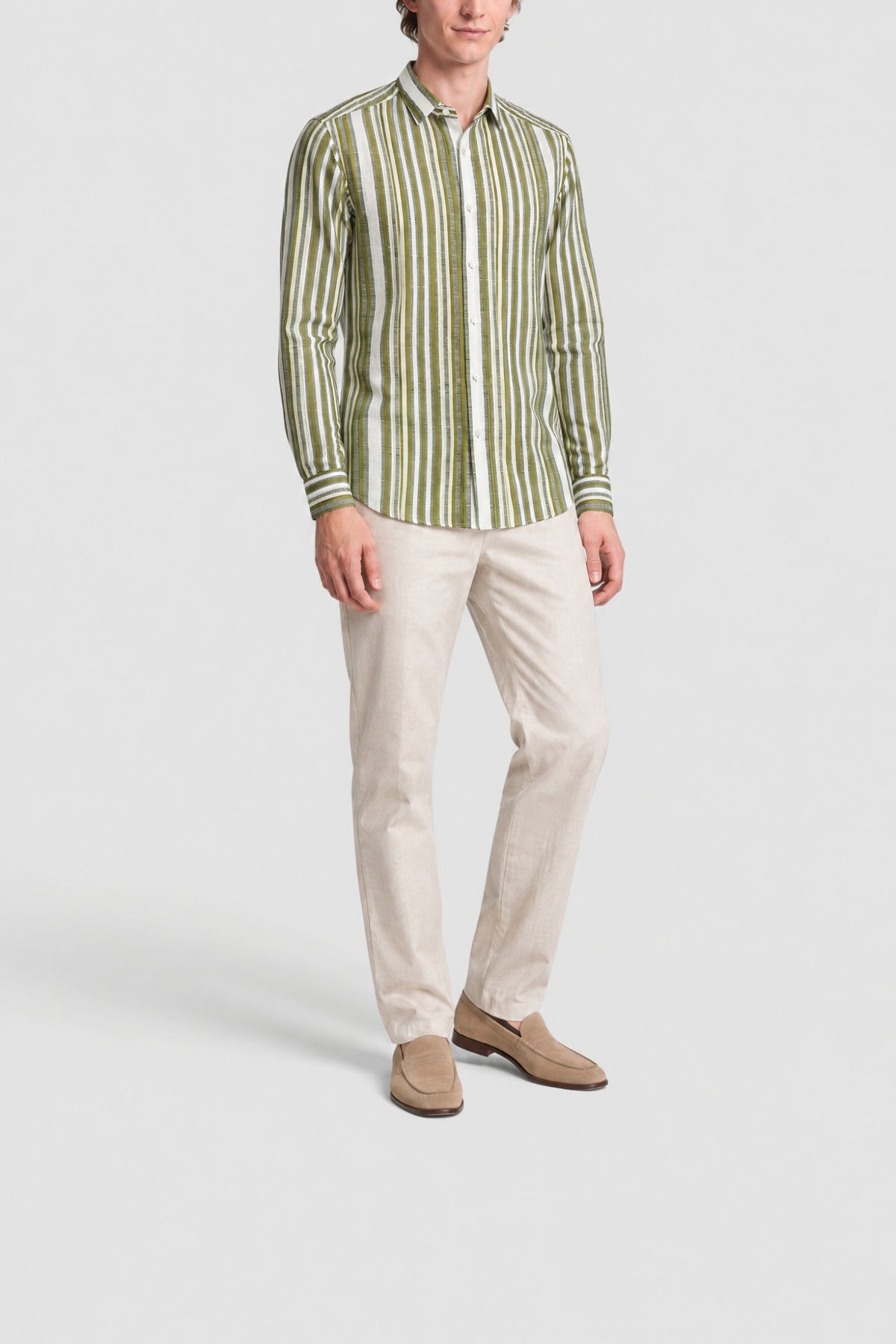 Chemise à rayures texturées en lin - Multicolore