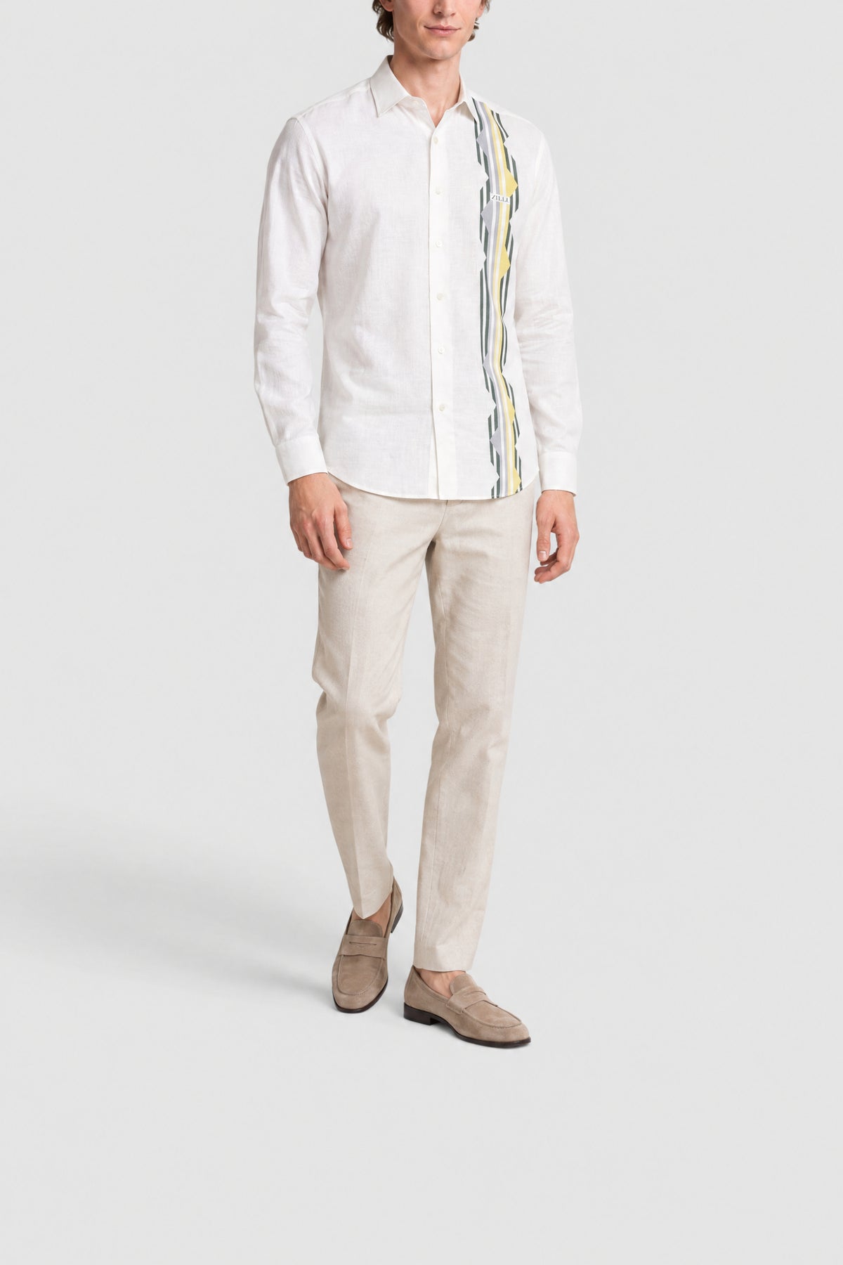 Chemise à motifs en lin - Blanc
