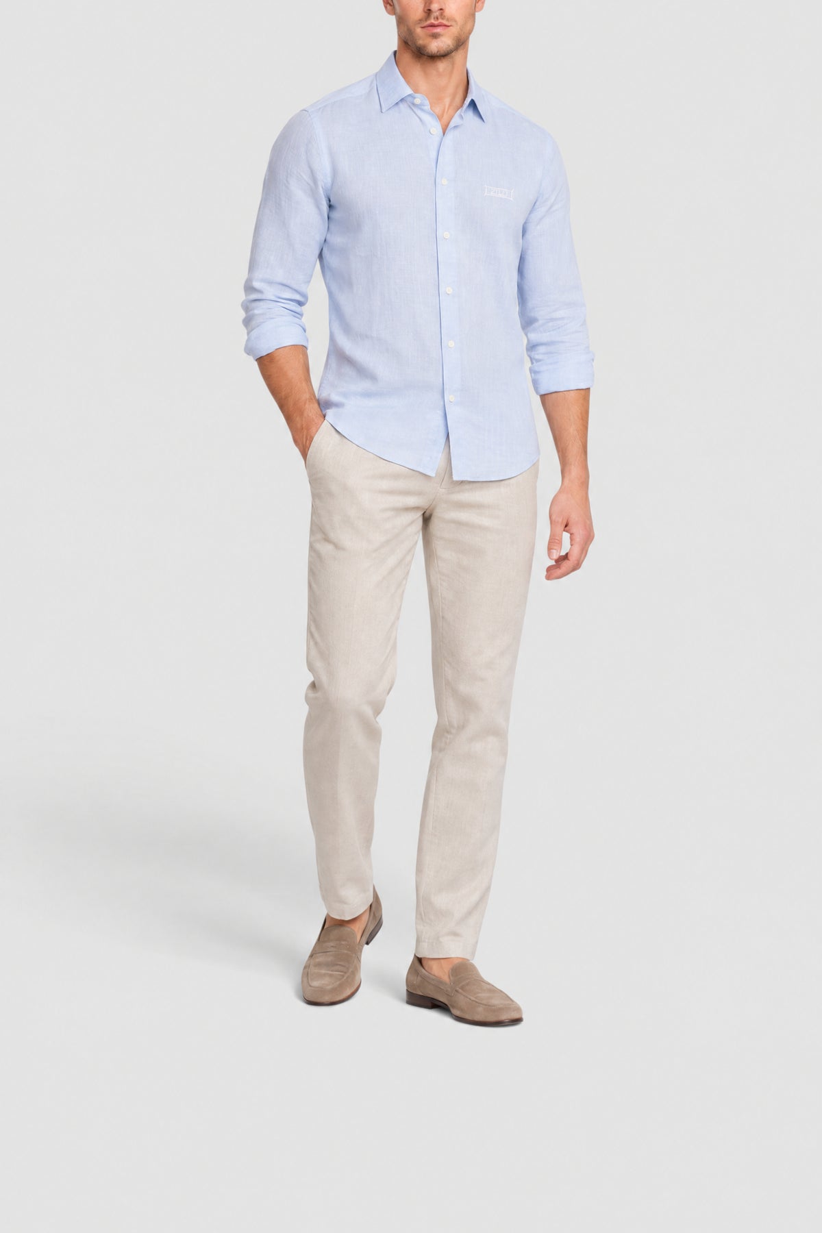 Chemise à logo en lin - Bleu
