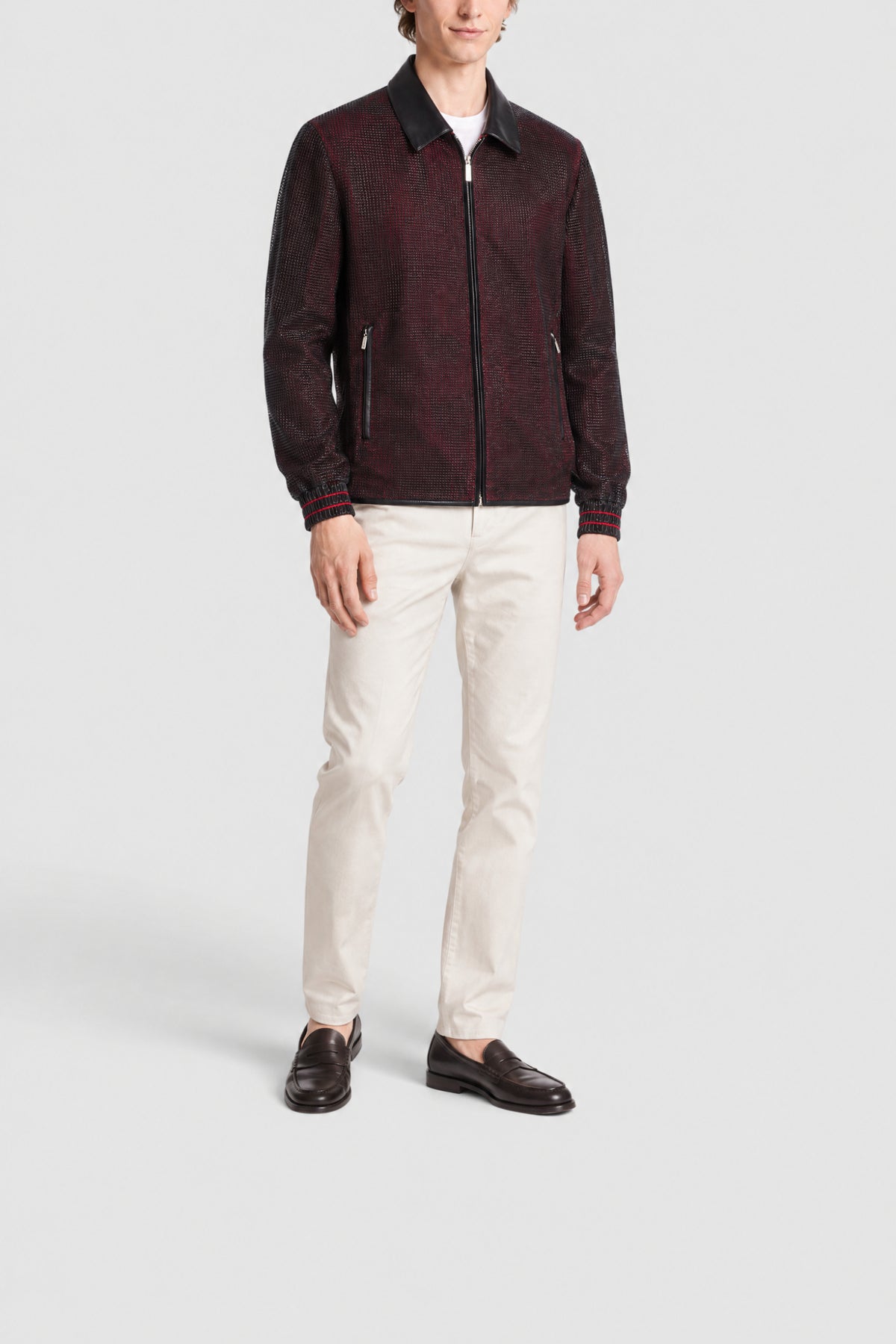 Blouson zippé à motifs en lin - Bordeaux