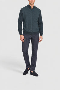Cardigan à zip et motifs en soie - Bleu