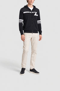 Zipped hoodie with logo and stripes - Black
