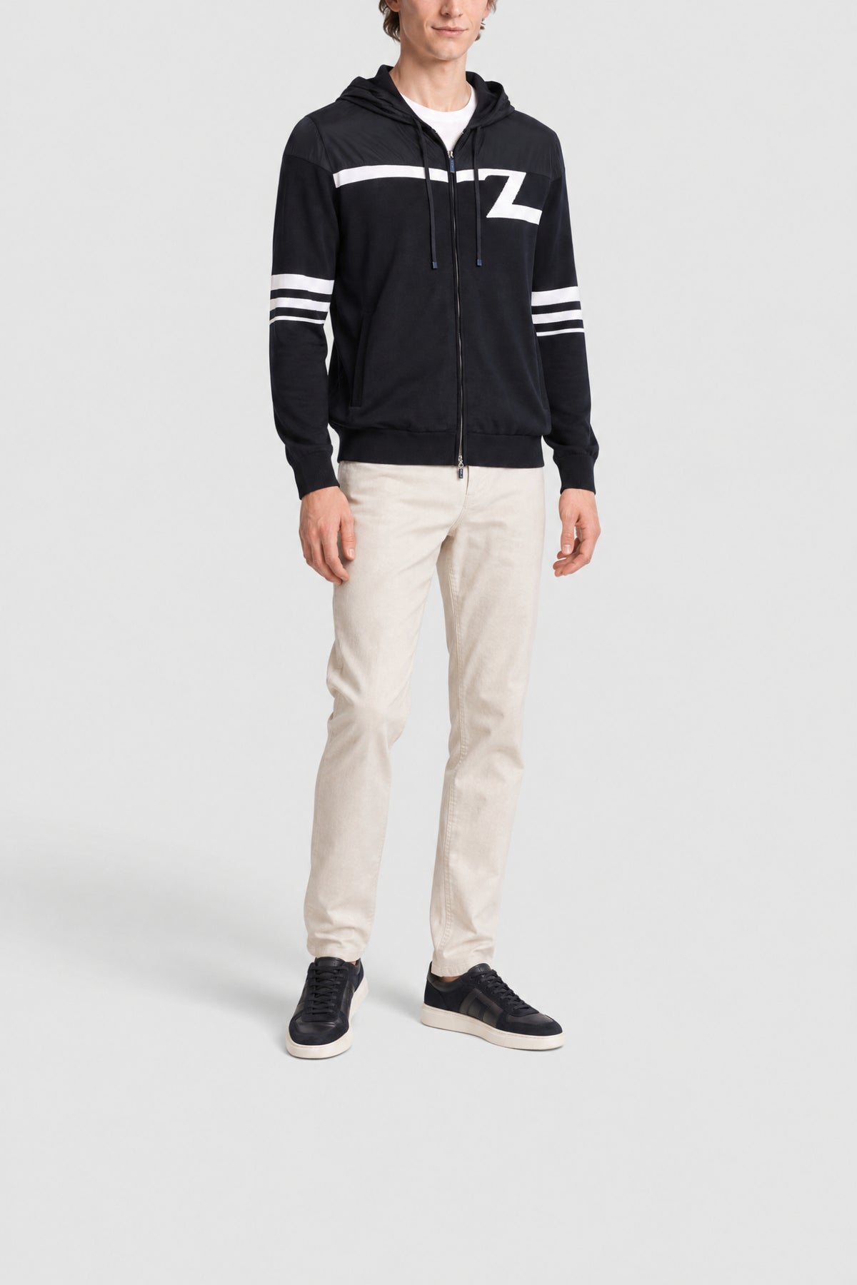Zipped hoodie with logo and stripes - Black