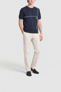 T-shirt à col rond et lignes - Bleu