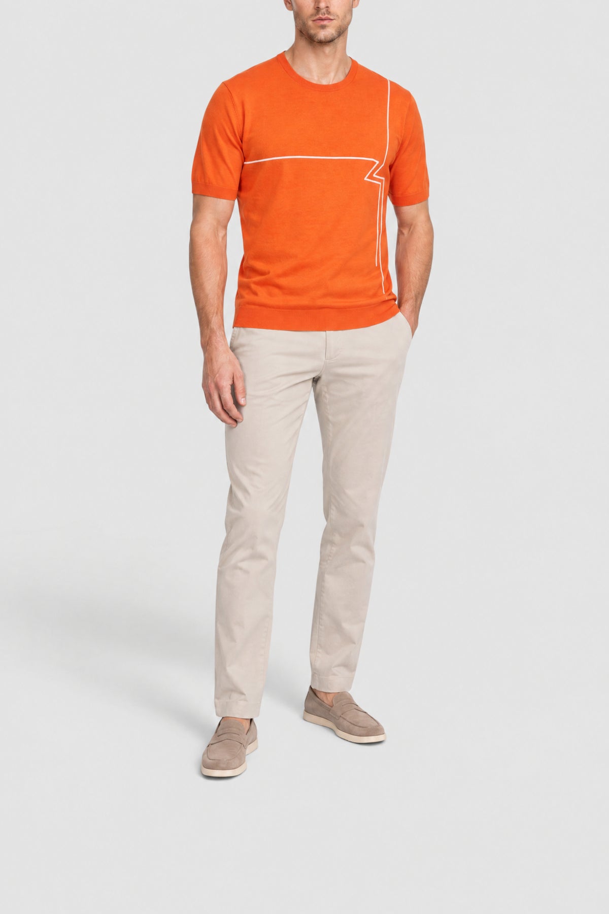 Round-neck T-shirt with stripes - Orange