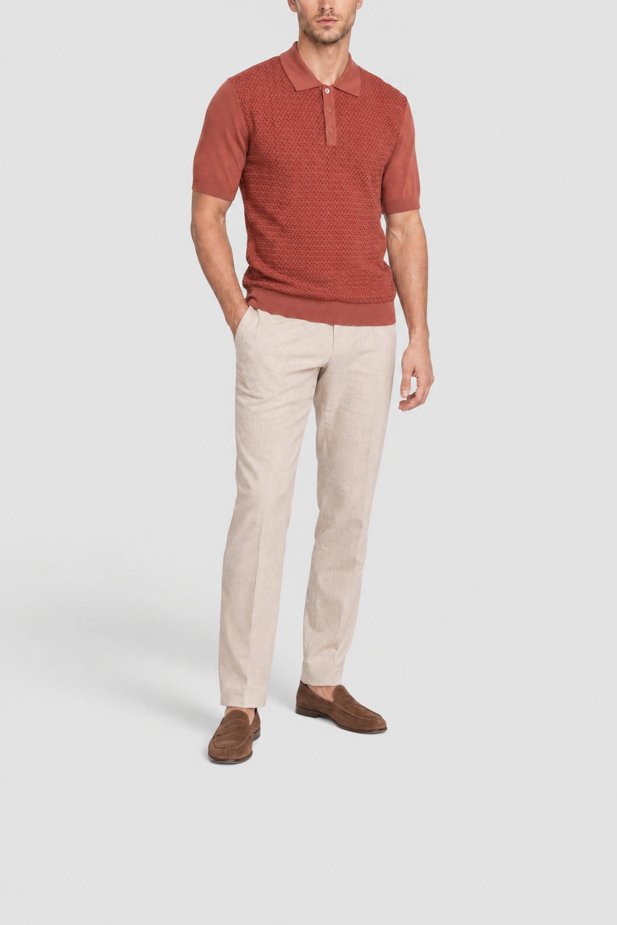 Polo contrasté en soie - Rouge