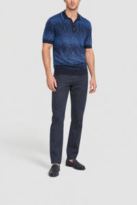 Polo bicolore à zip en soie - Bleu