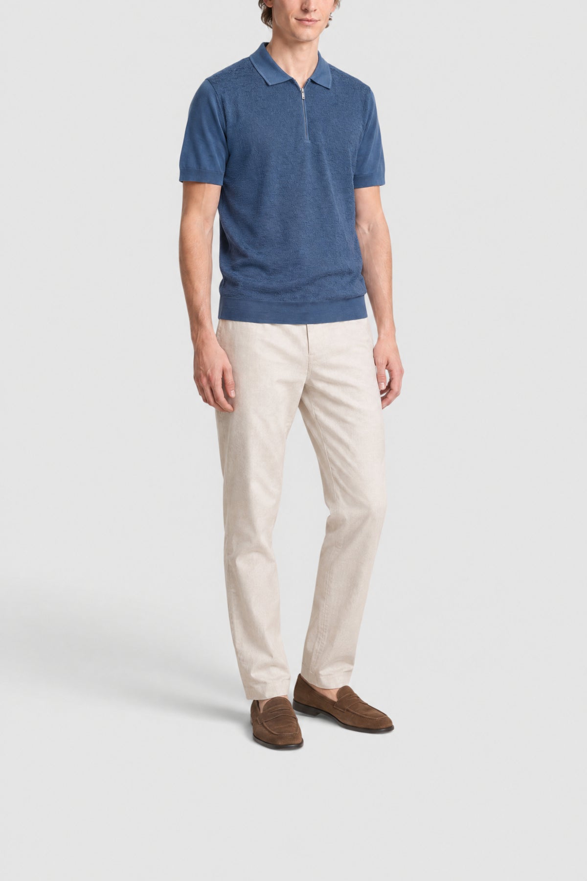 Polo à zip en soie - Bleu