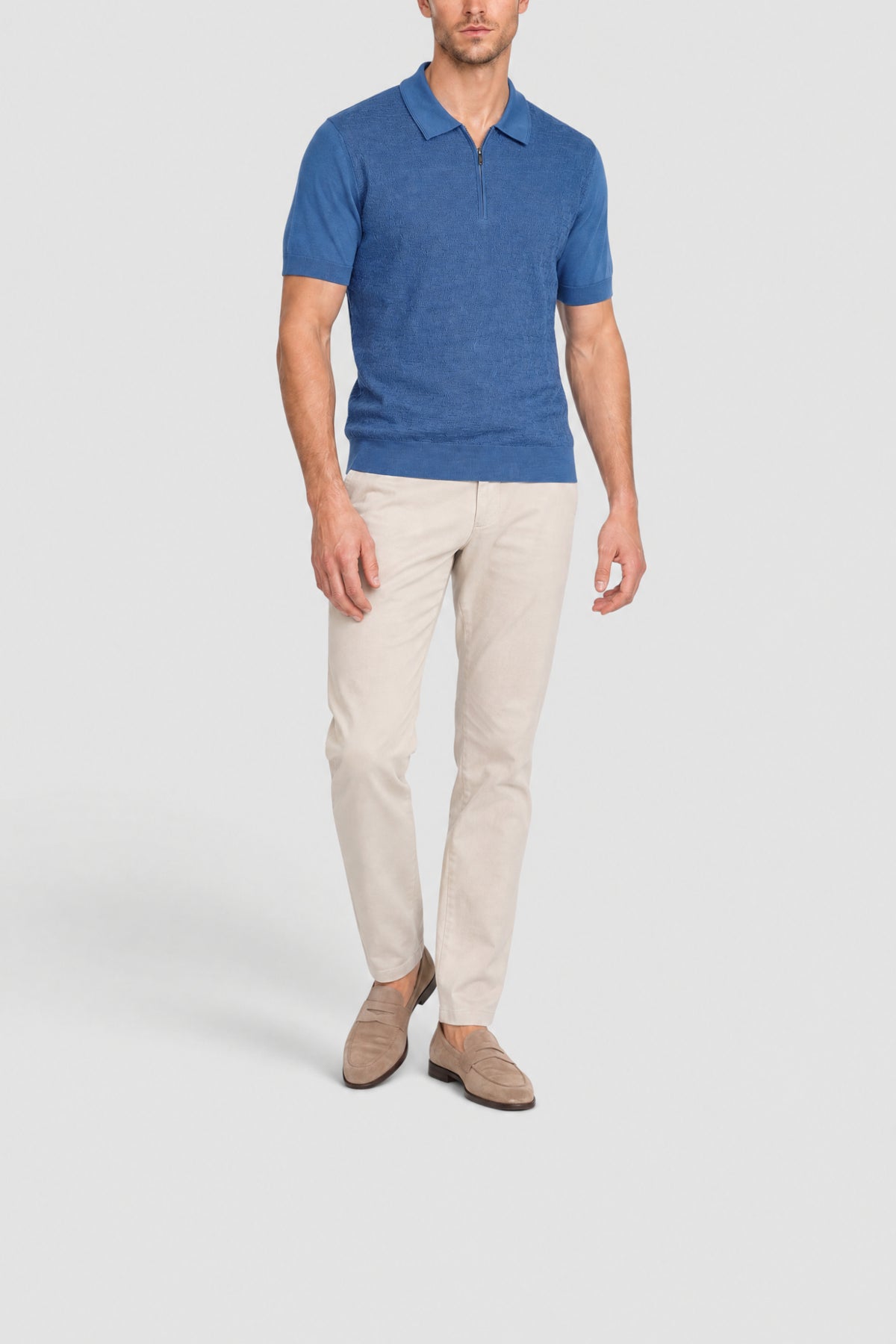 Polo à zip en soie - Bleu