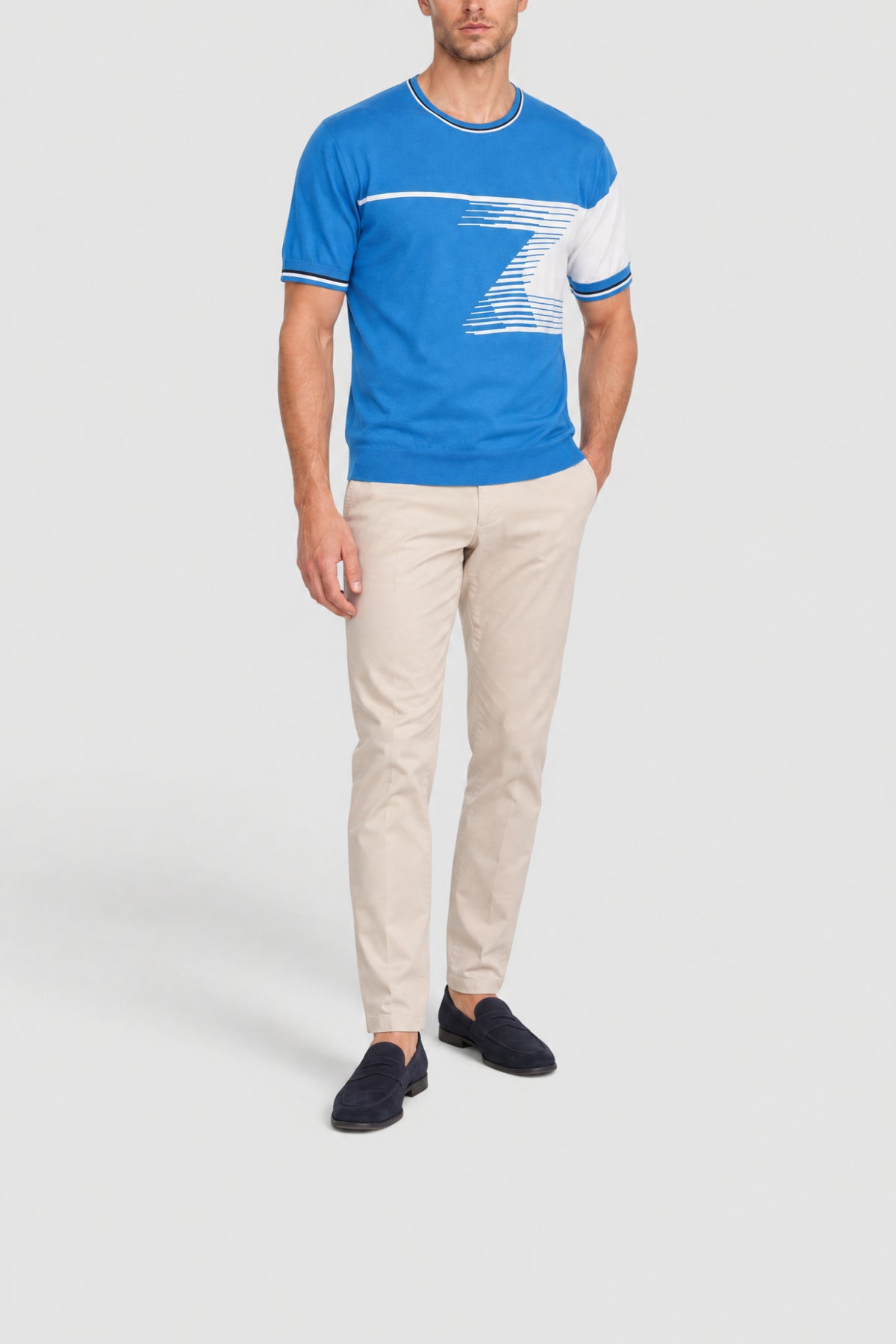 T-shirt à col rond et logo - Bleu