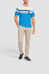T-shirt à rayures et manches courtes - Bleu