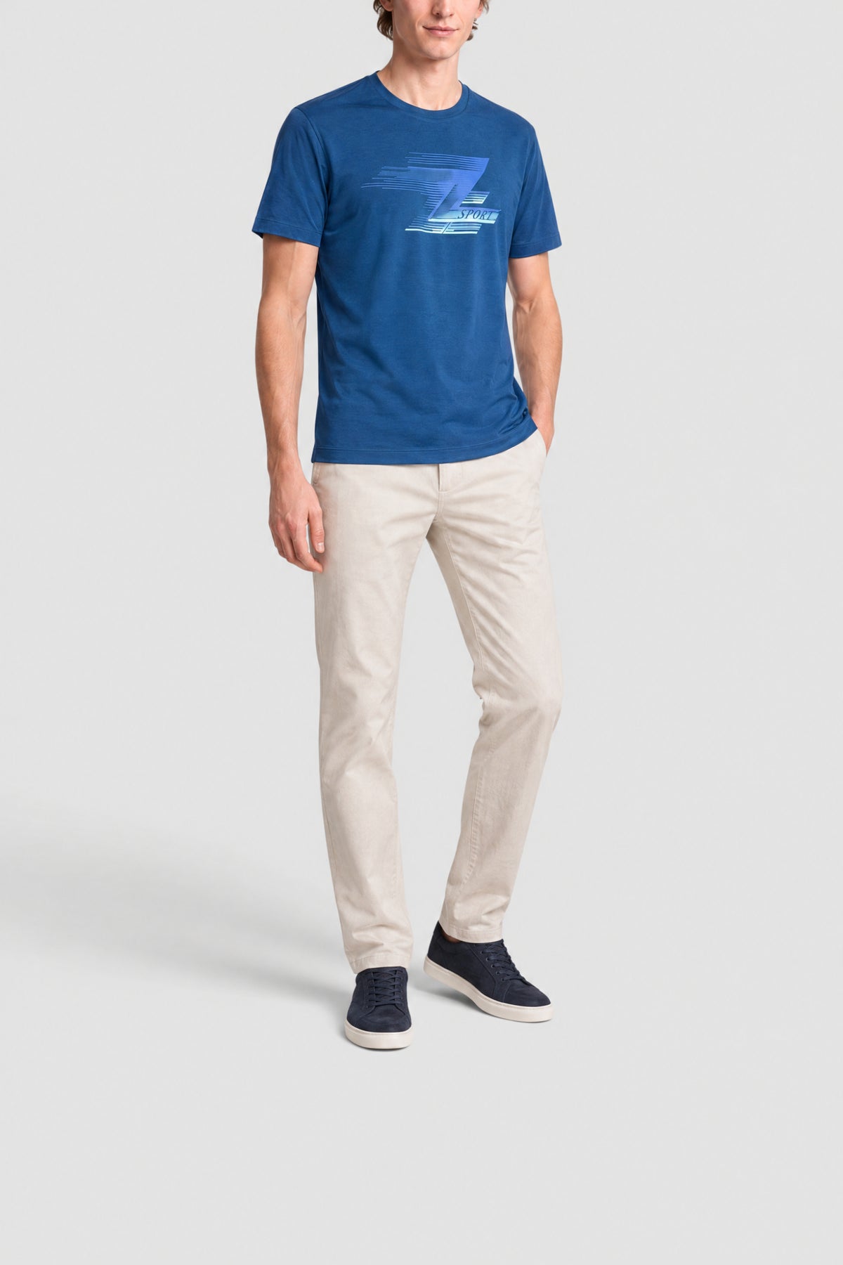T-shirt à col rond et logo - Bleu