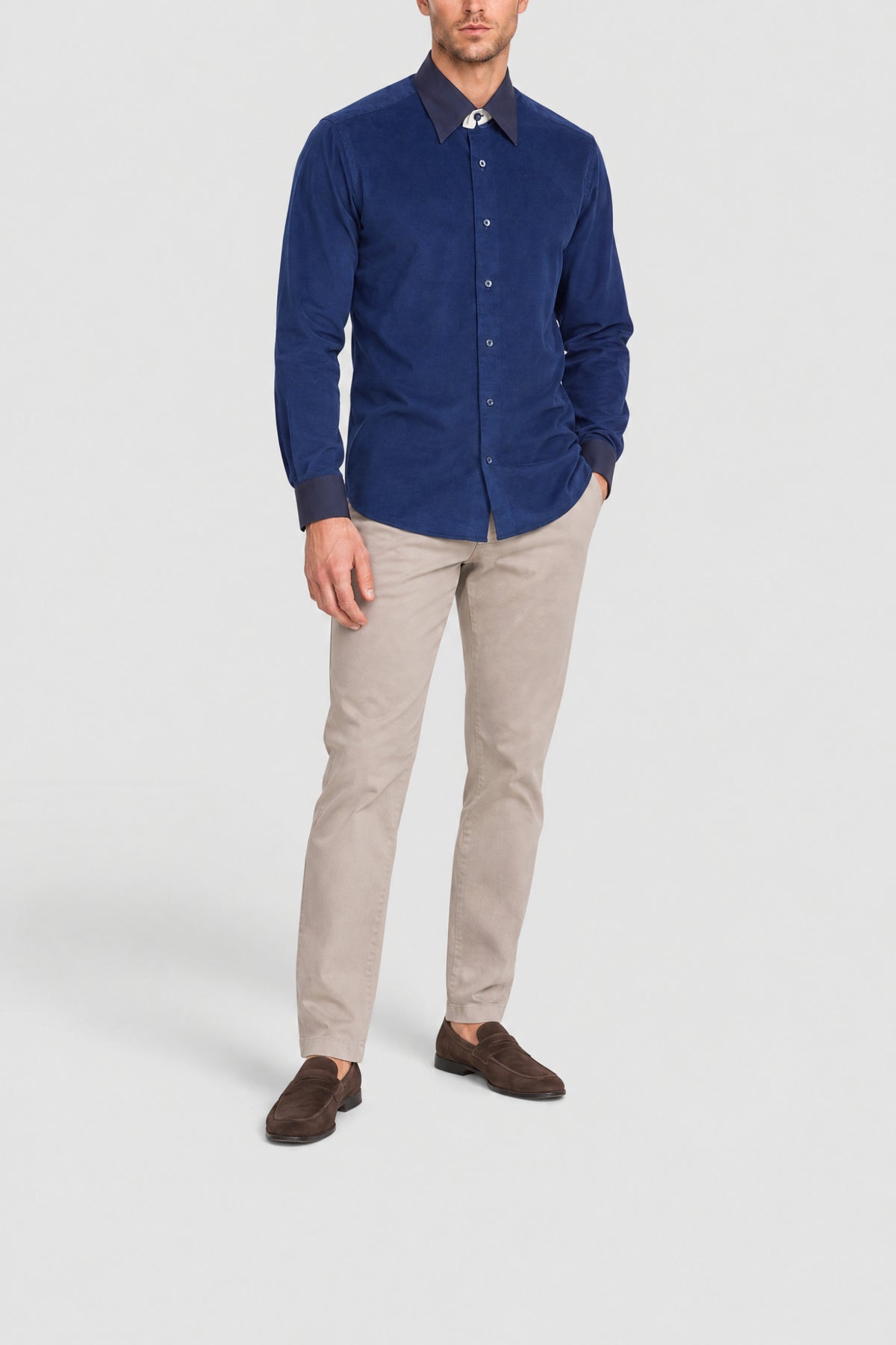 Chemise à col et poignets contrastés - Bleu