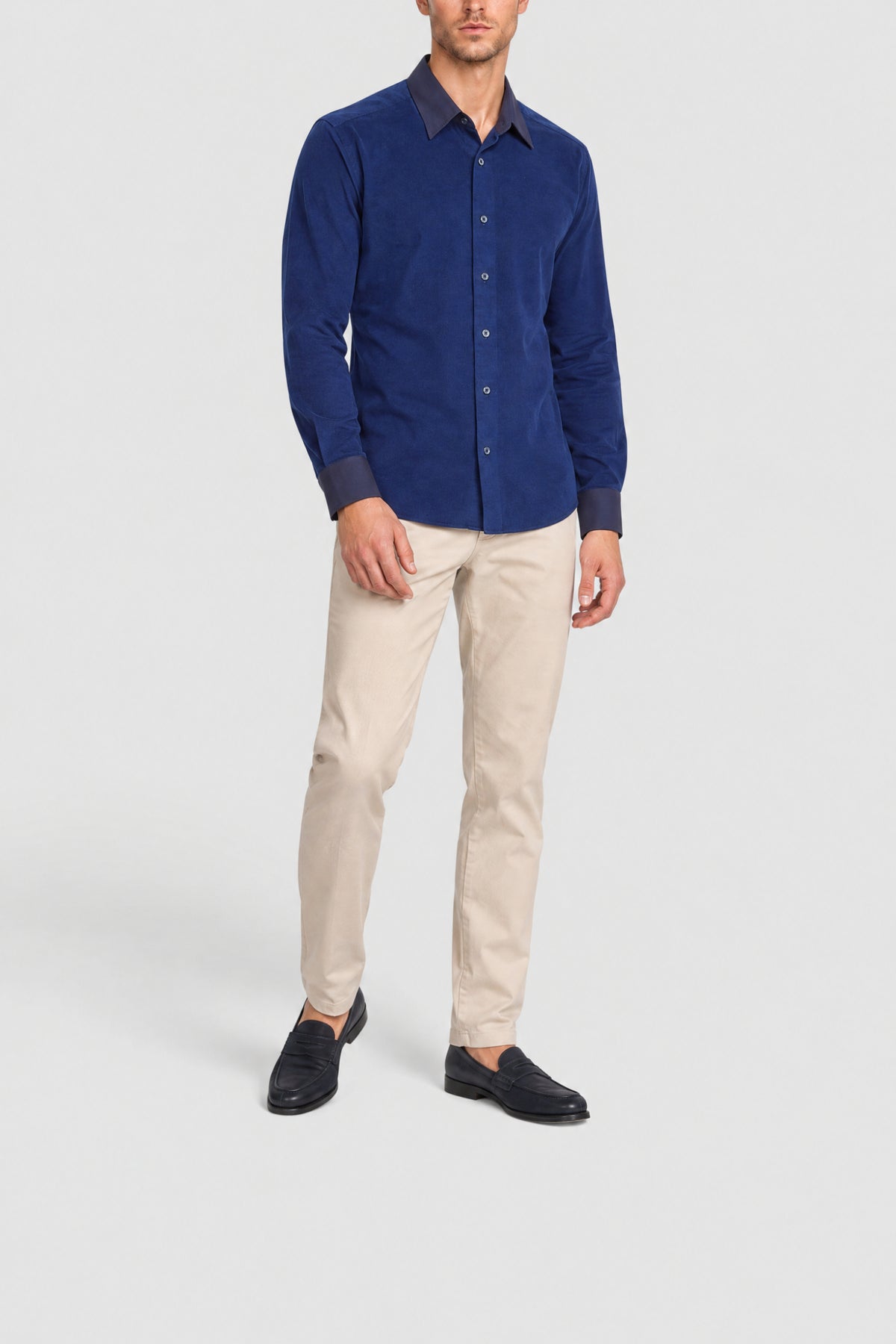 Shirt with contrasting collar and cuffs - Blue