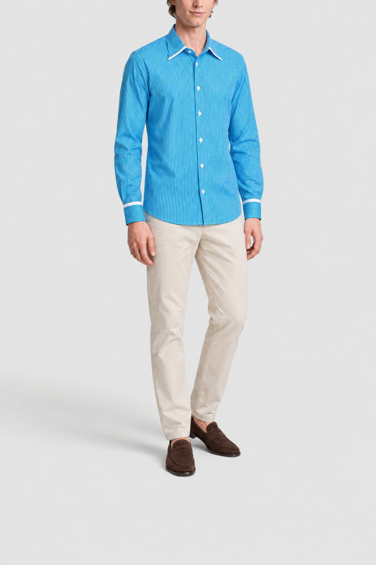 Chemise à rayures fines - Turquoise
