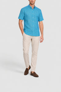Chemise à manches courtes en lin - Bleu