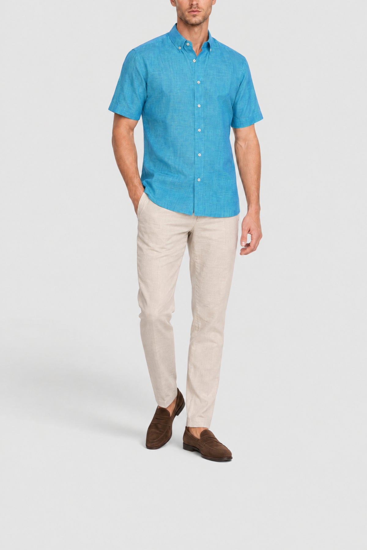 Chemise à manches courtes en lin - Bleu