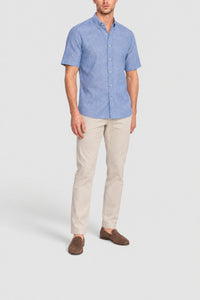 Chemise à manches courtes en lin - Bleu