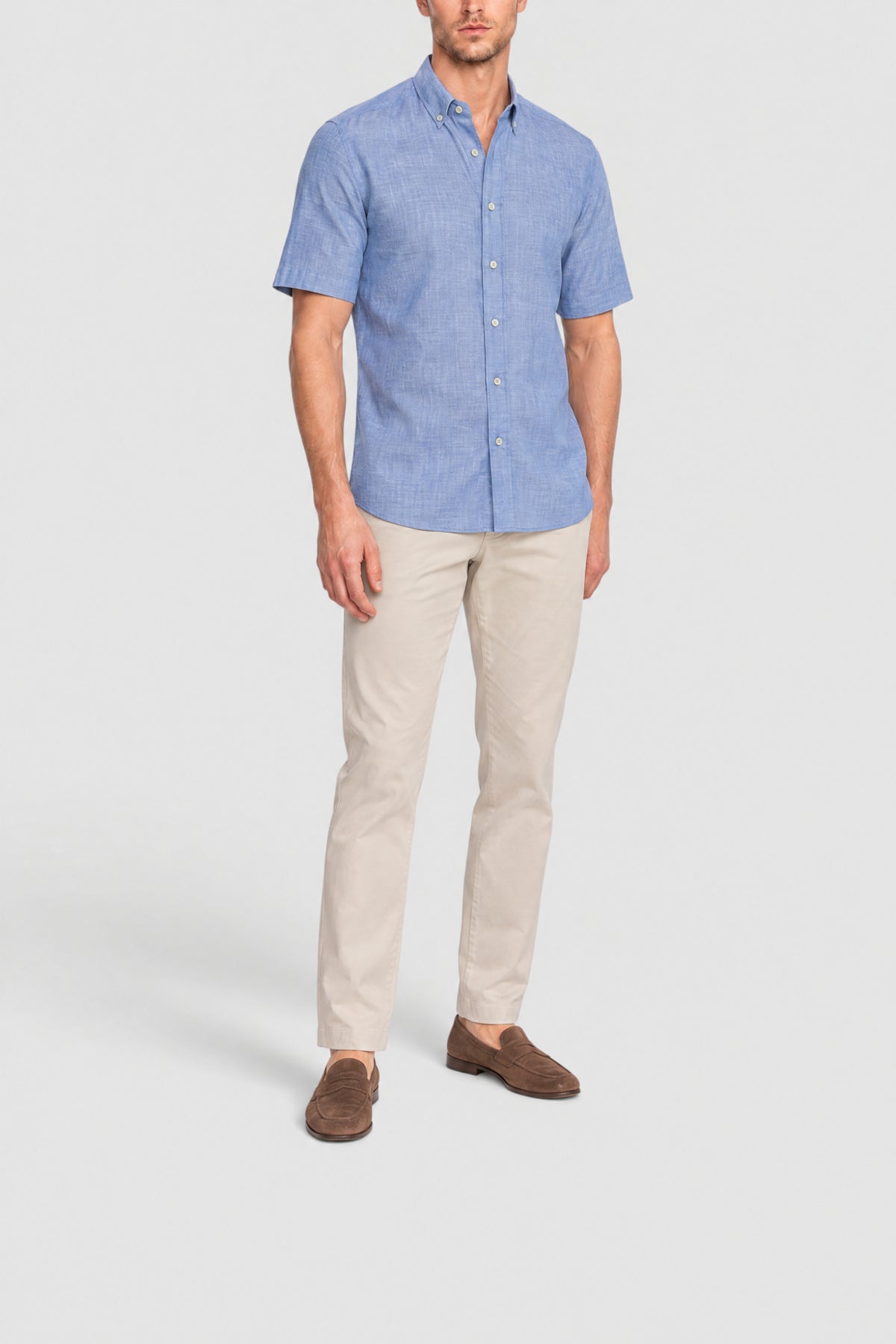 Chemise à manches courtes en lin - Bleu