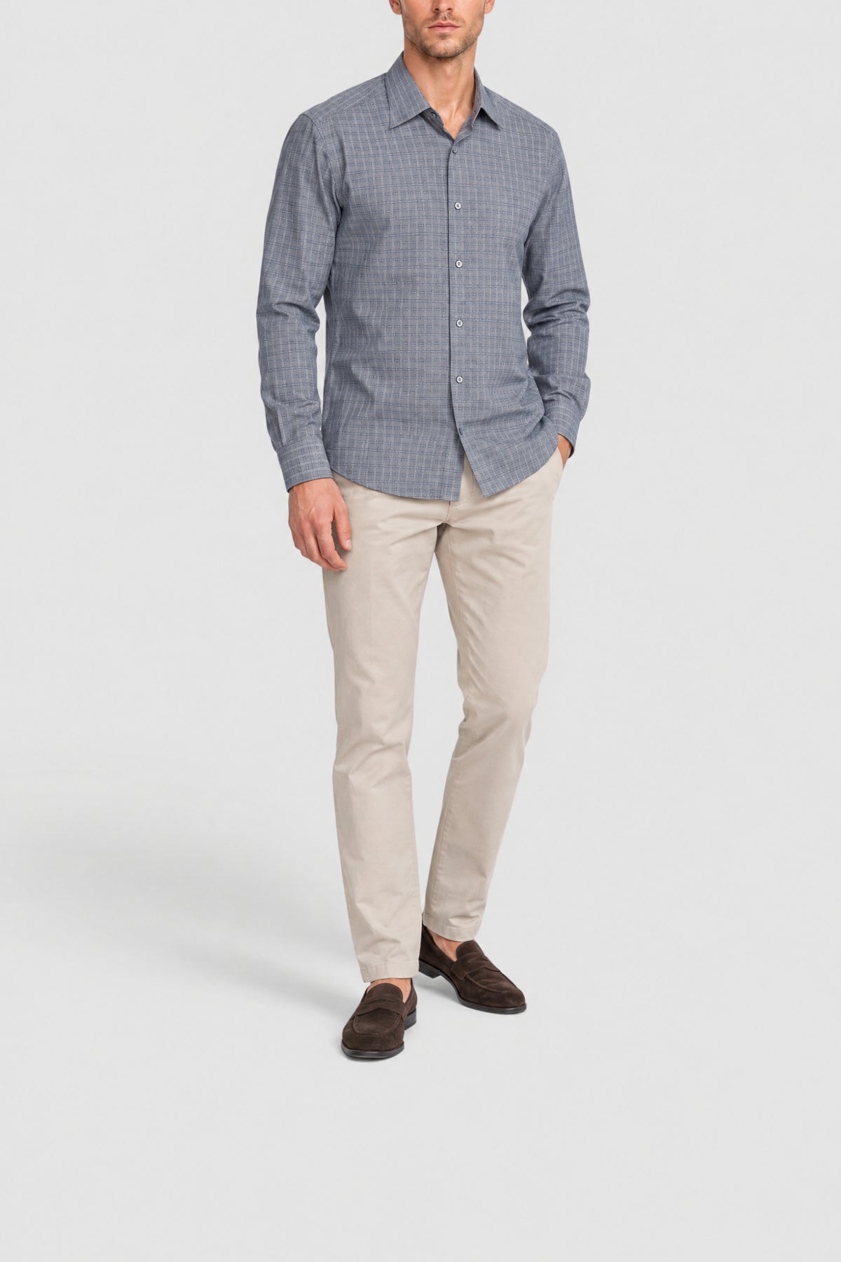 Long-sleeved checked shirt - Grey