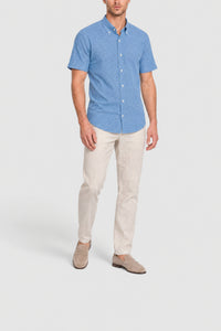 Chemise à manches courtes en lin mélangé - Bleu