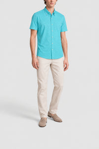 Chemise à manches courtes en lin mélangé - Bleu