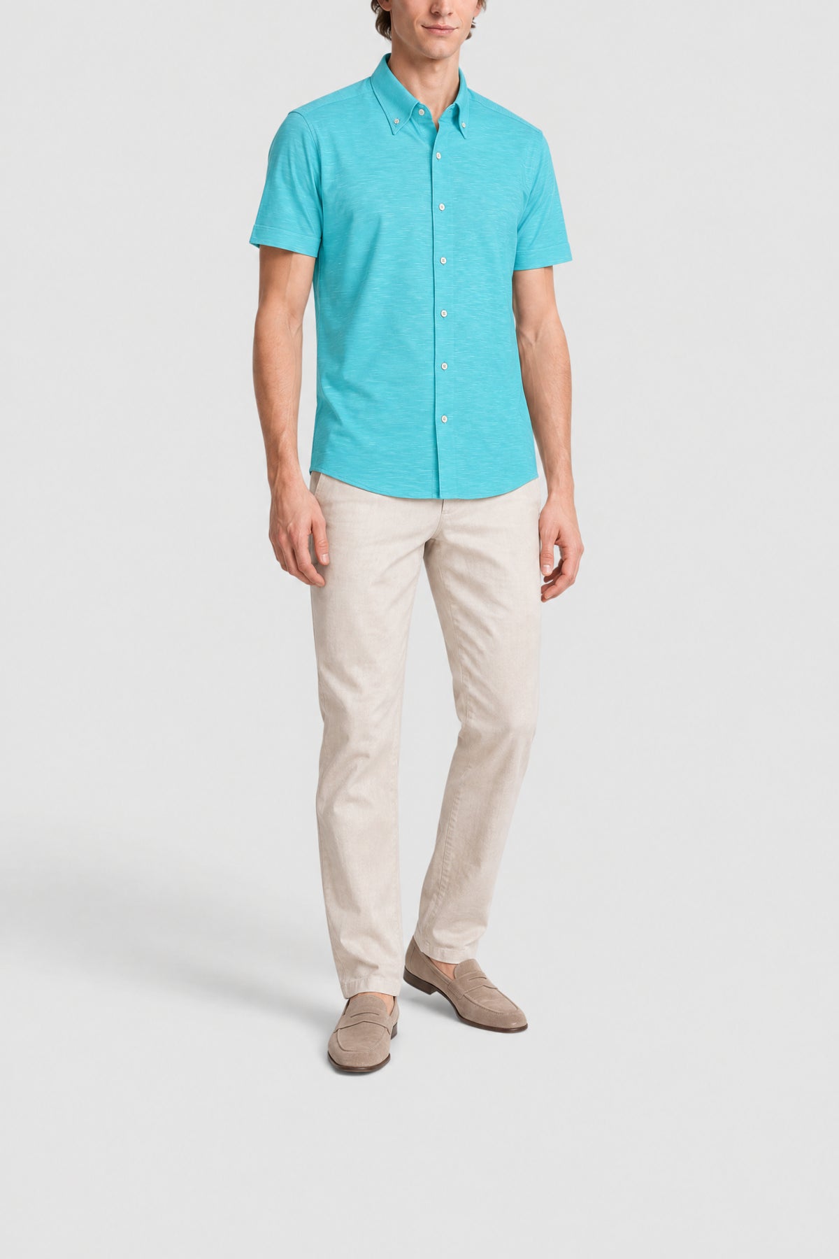 Chemise à manches courtes en lin mélangé - Bleu