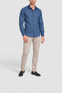 Chemise à col constrasté en soie - Bleu