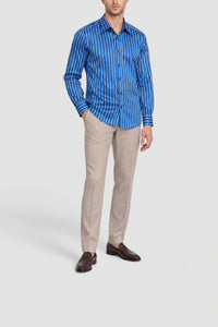 Chemise à lignes contrastées en soie - Bleu