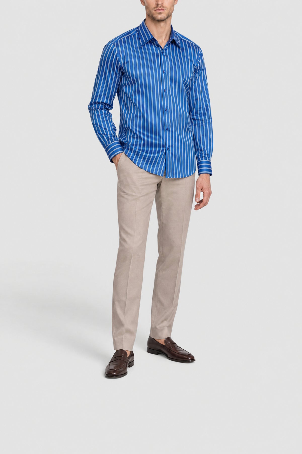 Chemise à lignes contrastées en soie - Bleu
