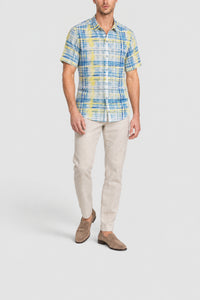 Contrast-striped linen shirt - Blue