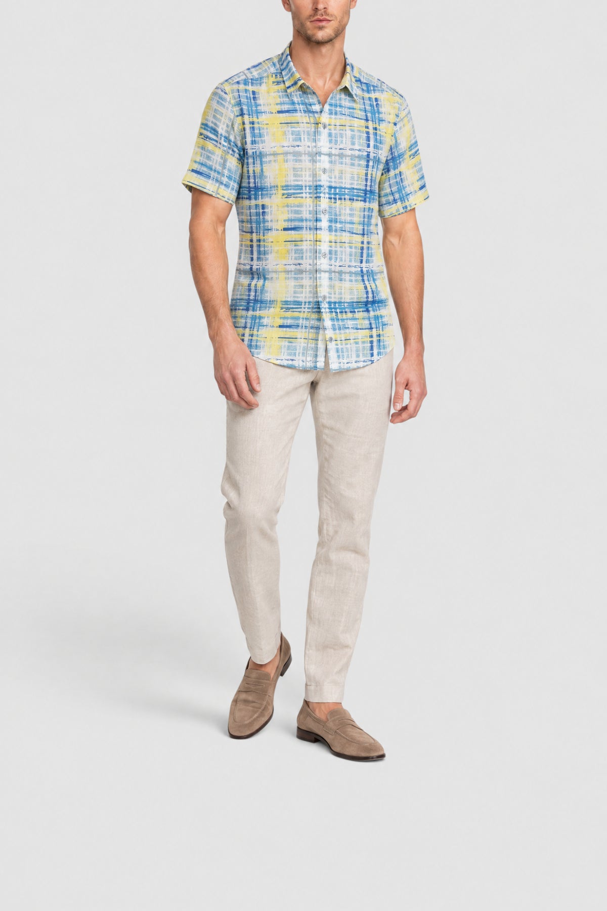 Contrast-striped linen shirt - Blue
