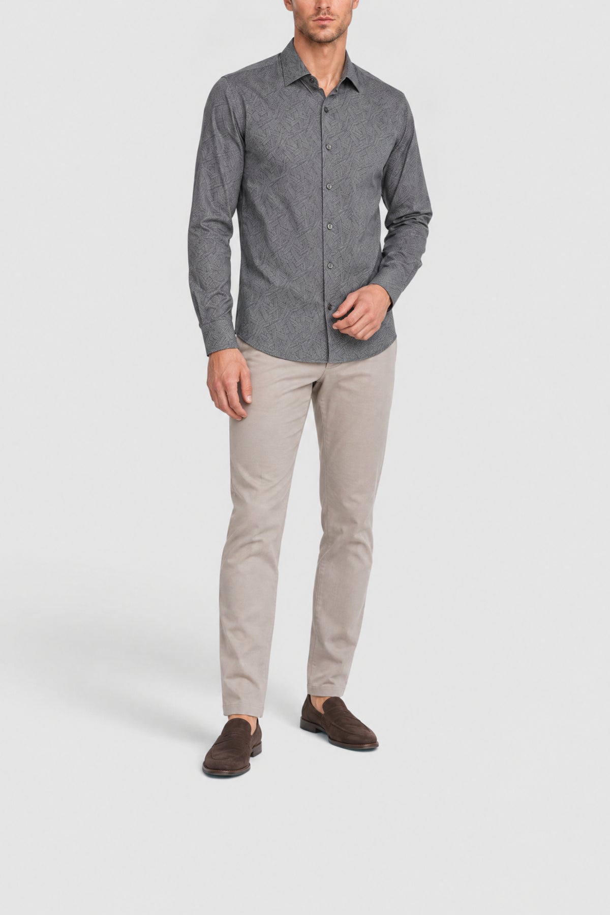Long-sleeved patterned shirt - Grey