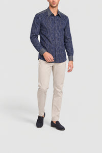 Chemise à col et épaules contrastées - Bleu