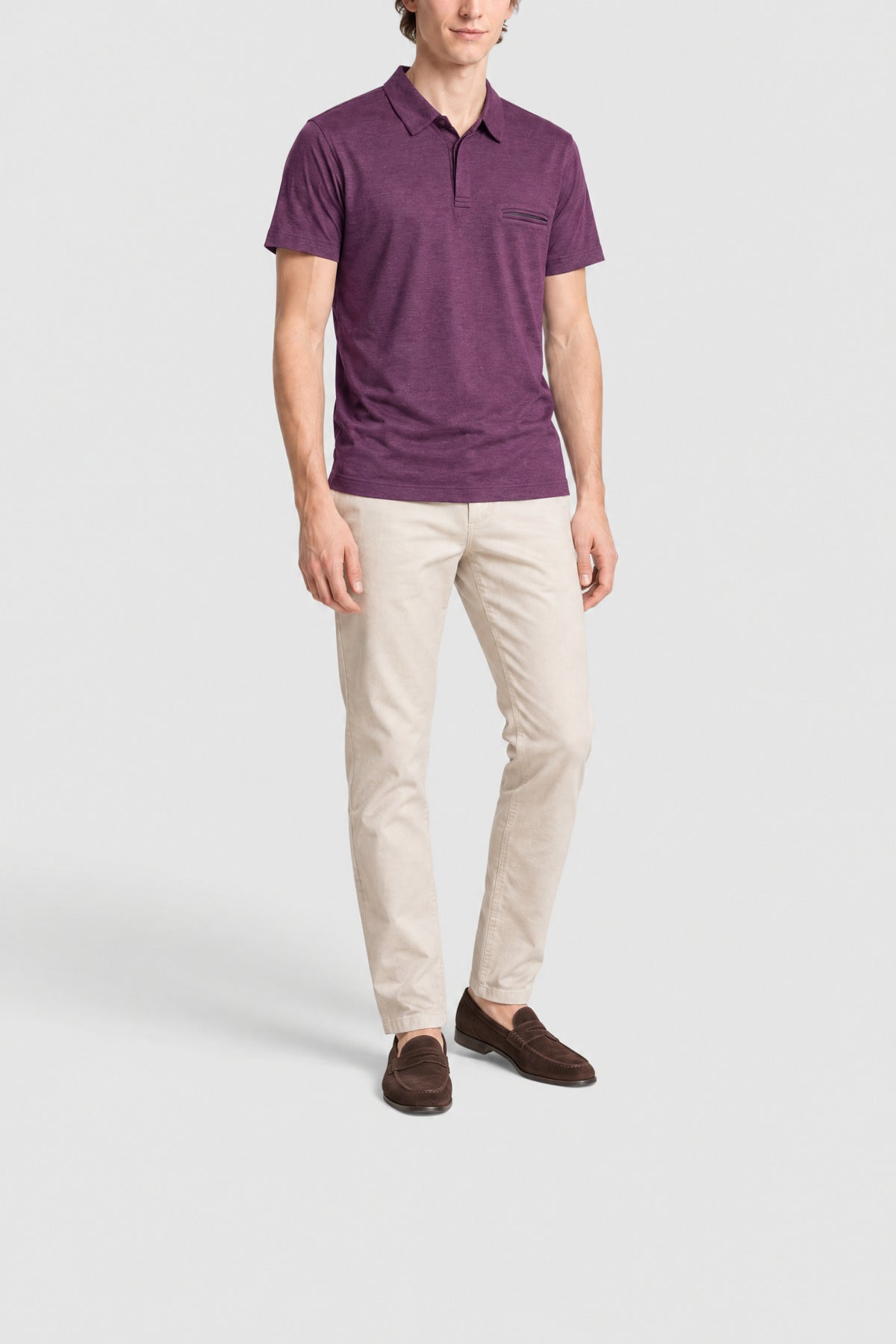 Short-sleeved polo shirt with a silk pocket - Purple