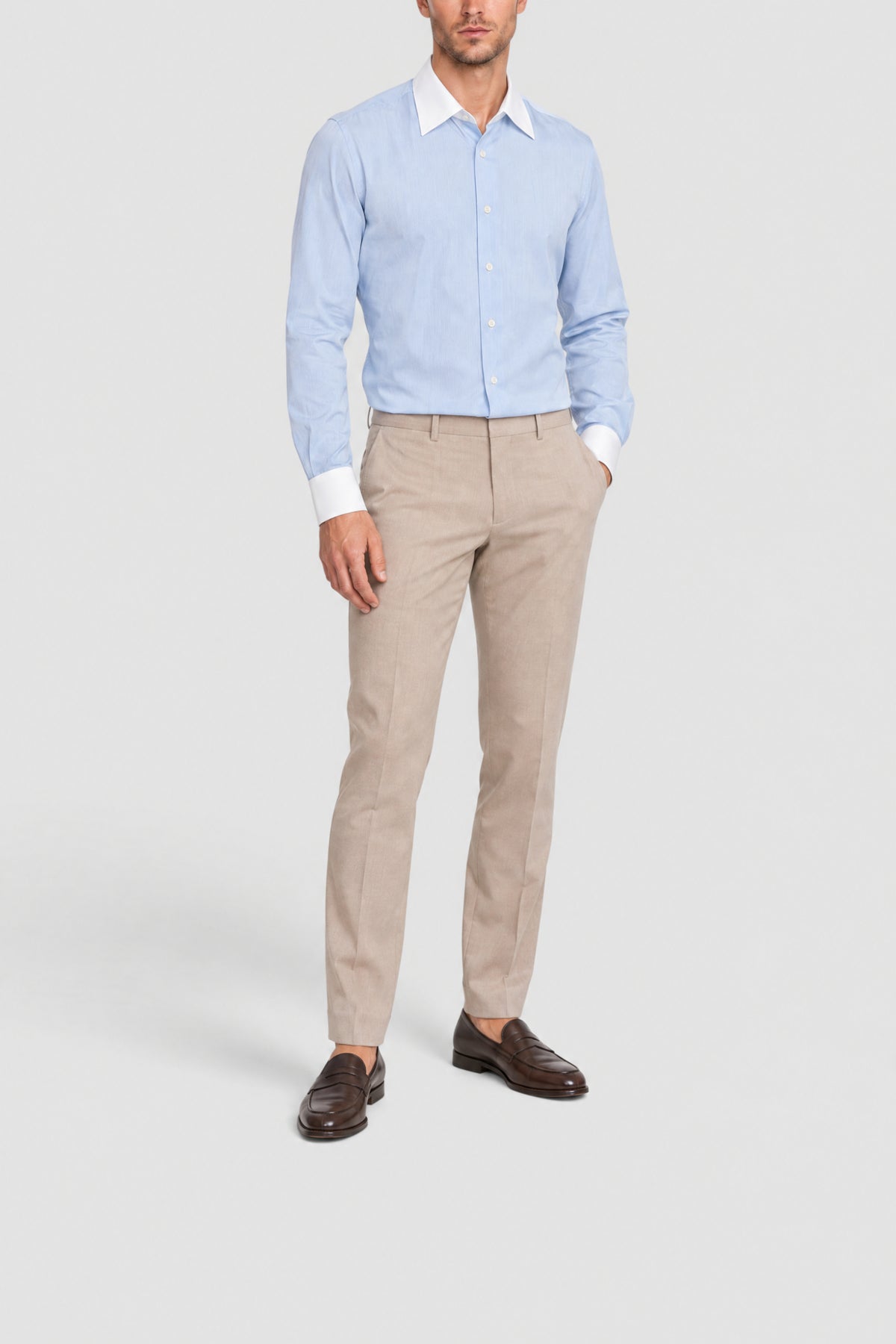 Chemise à col et poignets contrastés - Bleu