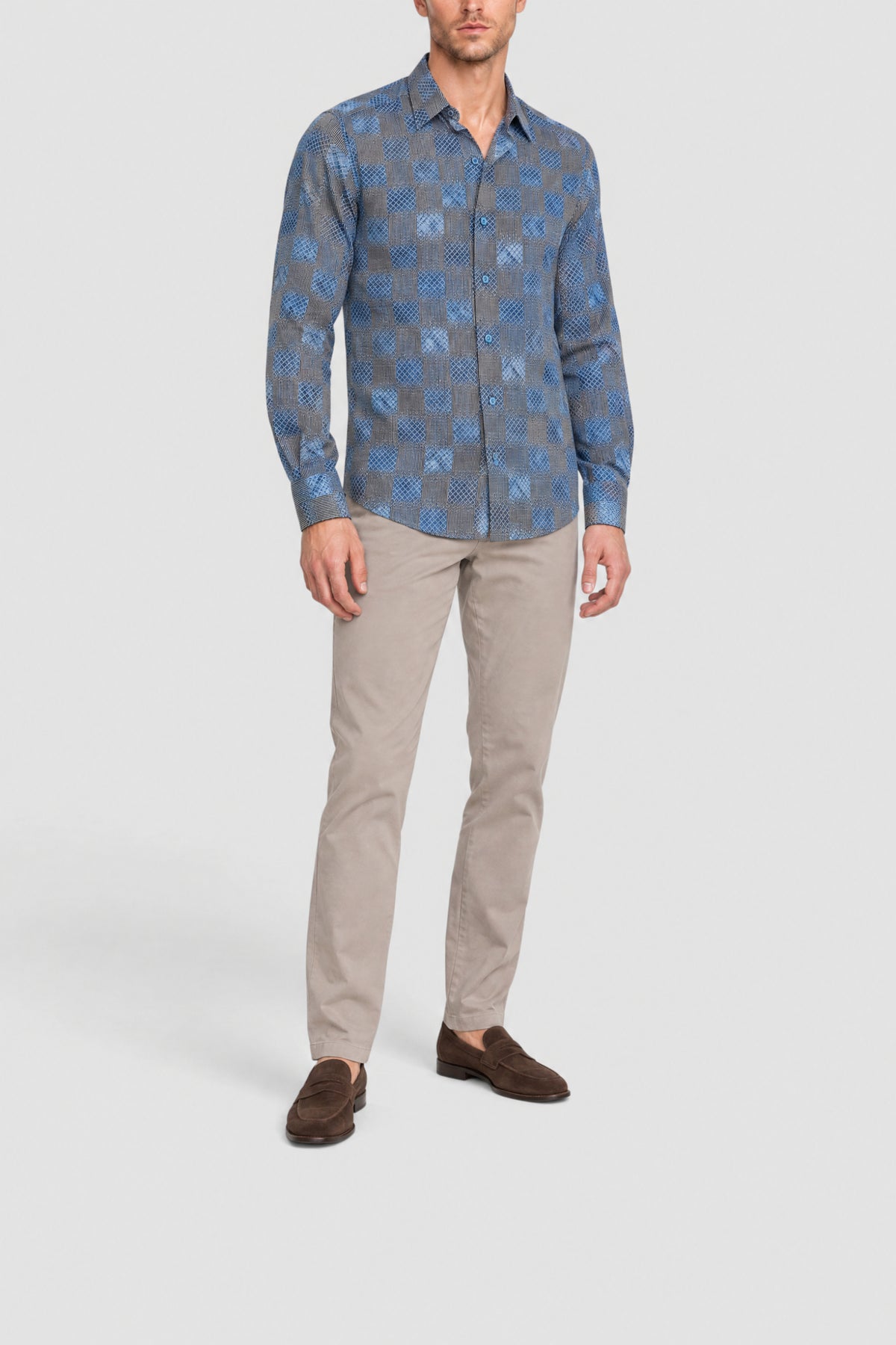 Contrast-check shirt - Blue