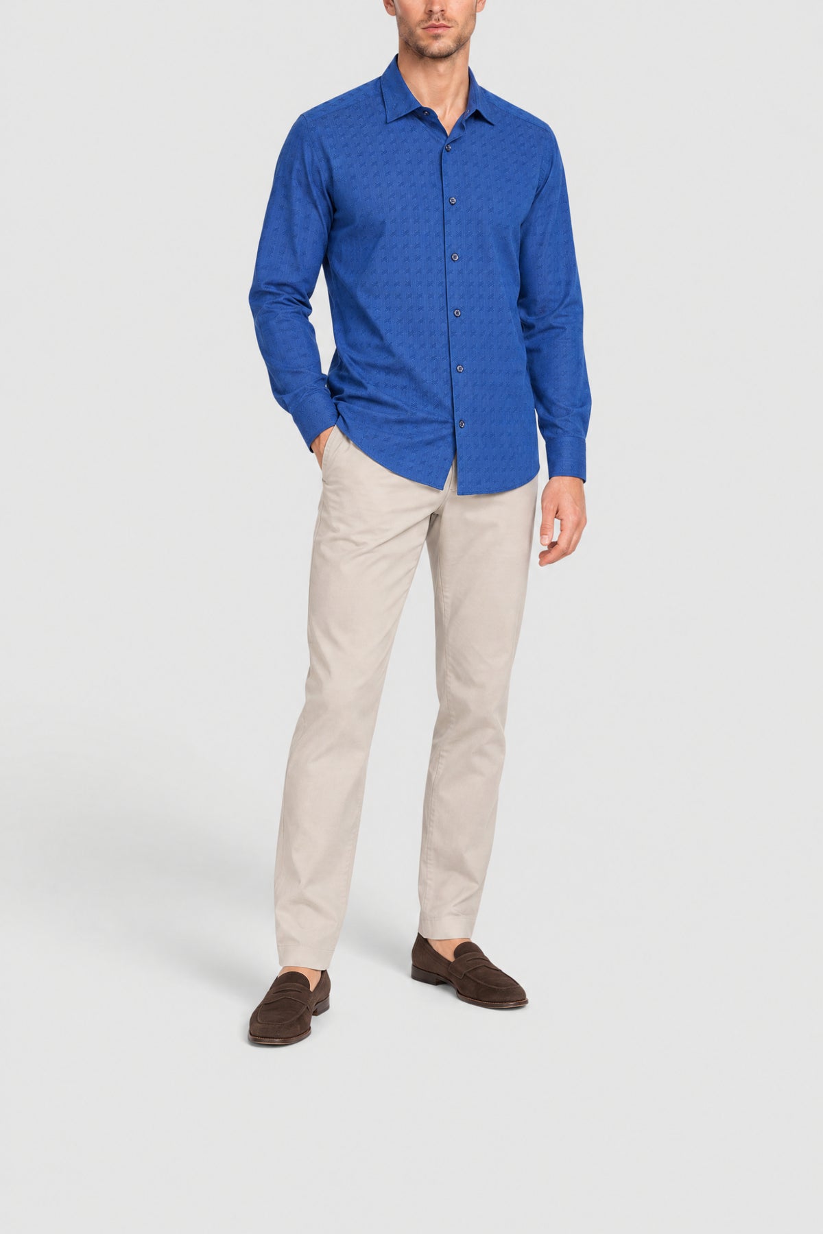 Chemise manches longues à motifs - Bleu